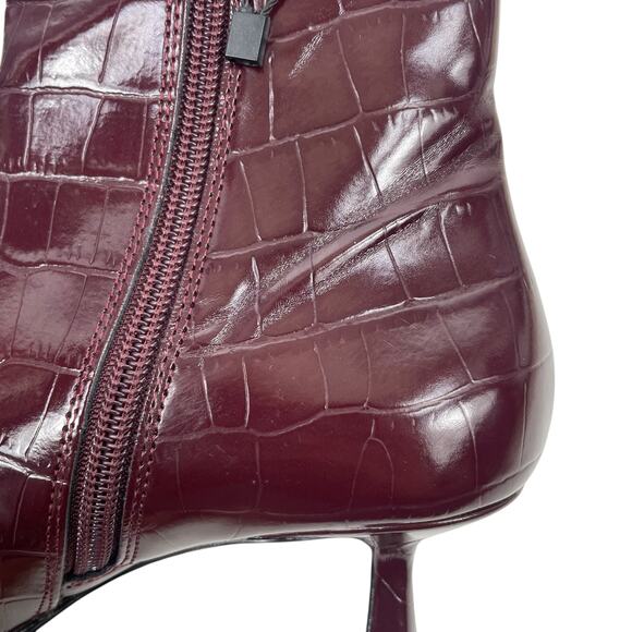 Mango Pointed Toe Crocodile Kitten Heel Ankle Boots Burgundy Size 36/ 6 - Picture 12 of 12